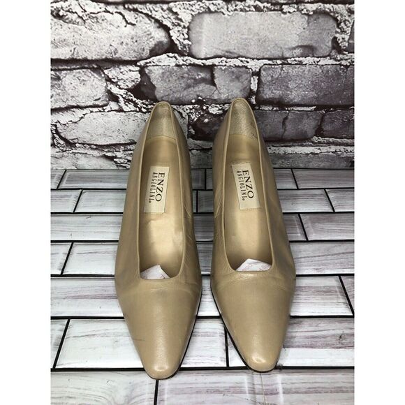 VTG Enzo Angiolini Nude Beige Leather Slip On Dress Heels Women Sz 7M US/37.5EU - Picture 2 of 16